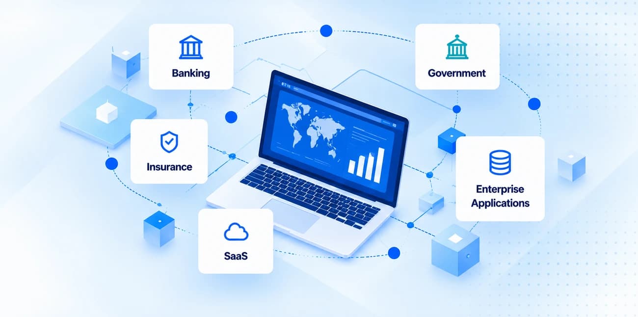 Enterprise experience illustration showing banking, government, insurance, SaaS and applications