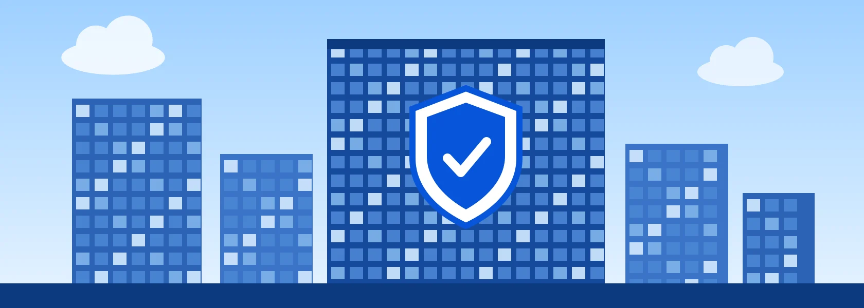 Illustration of insurance towers with a shield