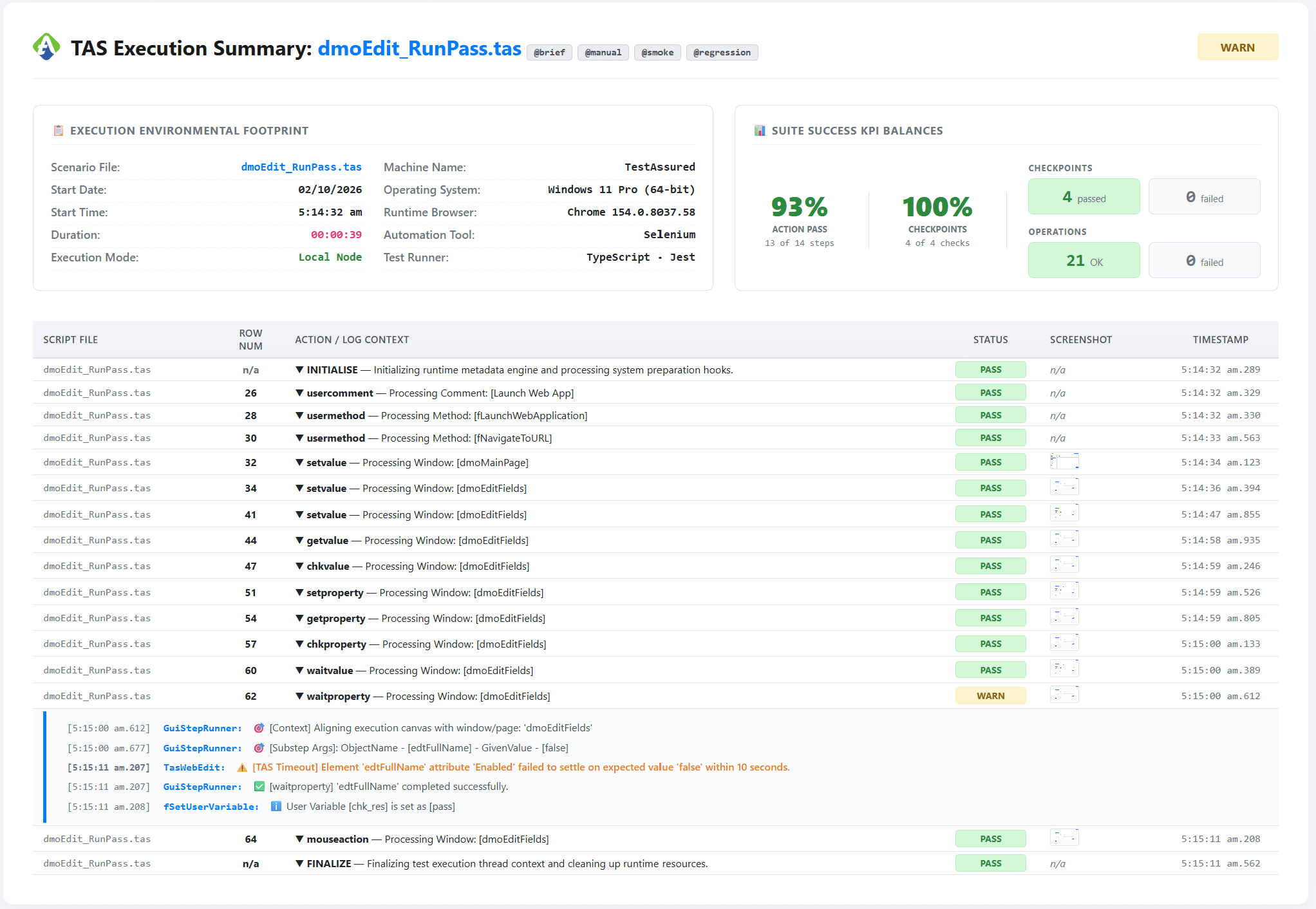 TA STUDIO execution report