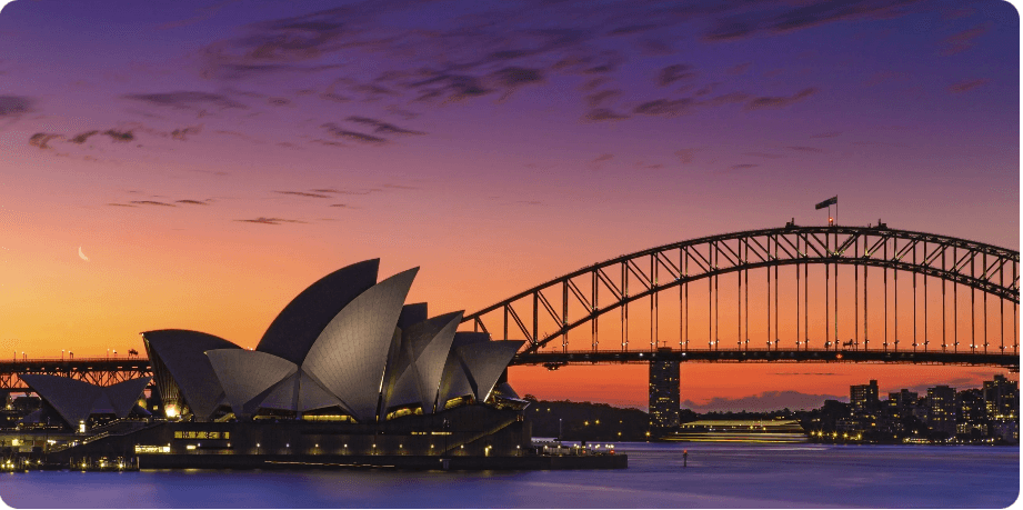 Sydney Opera House and Harbour Bridge at sunset