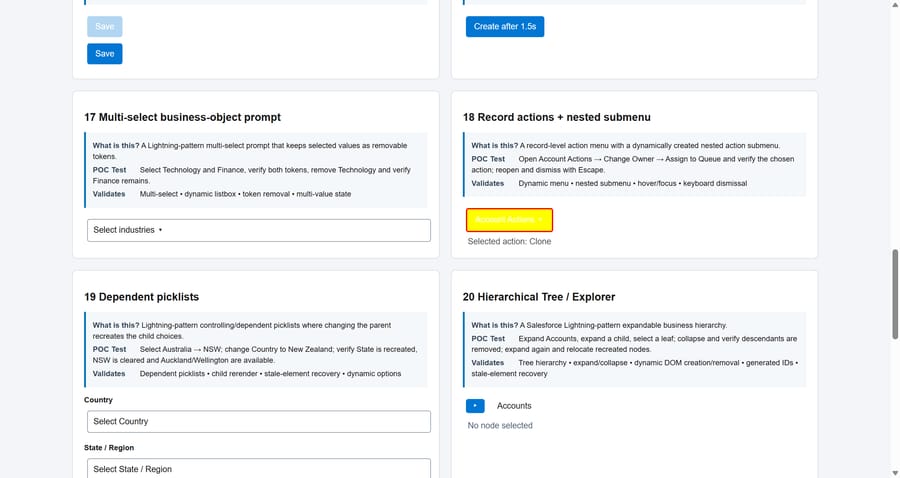 Action Menu + Nested Submenu -- screenshot from the execution report