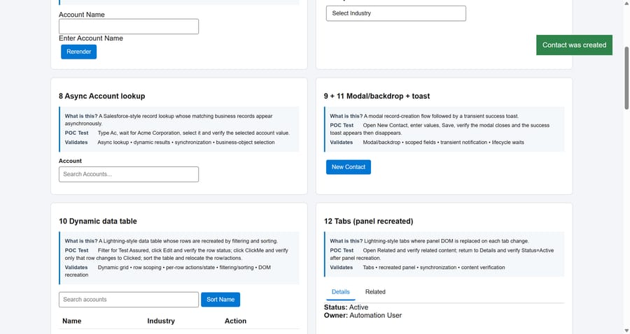 Modal, Backdrop & Toast -- screenshot from the execution report